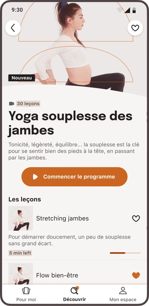 Retrouvez de multiples épisodes au quotidien et par domaine, comme "Yoga souplesse des jambes" sur votre app Zen by Deezer.